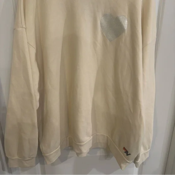 Aviator Nation Glitter Heart Crewneck Pullover Sweatshirt in Natural - Picture 8 of 13